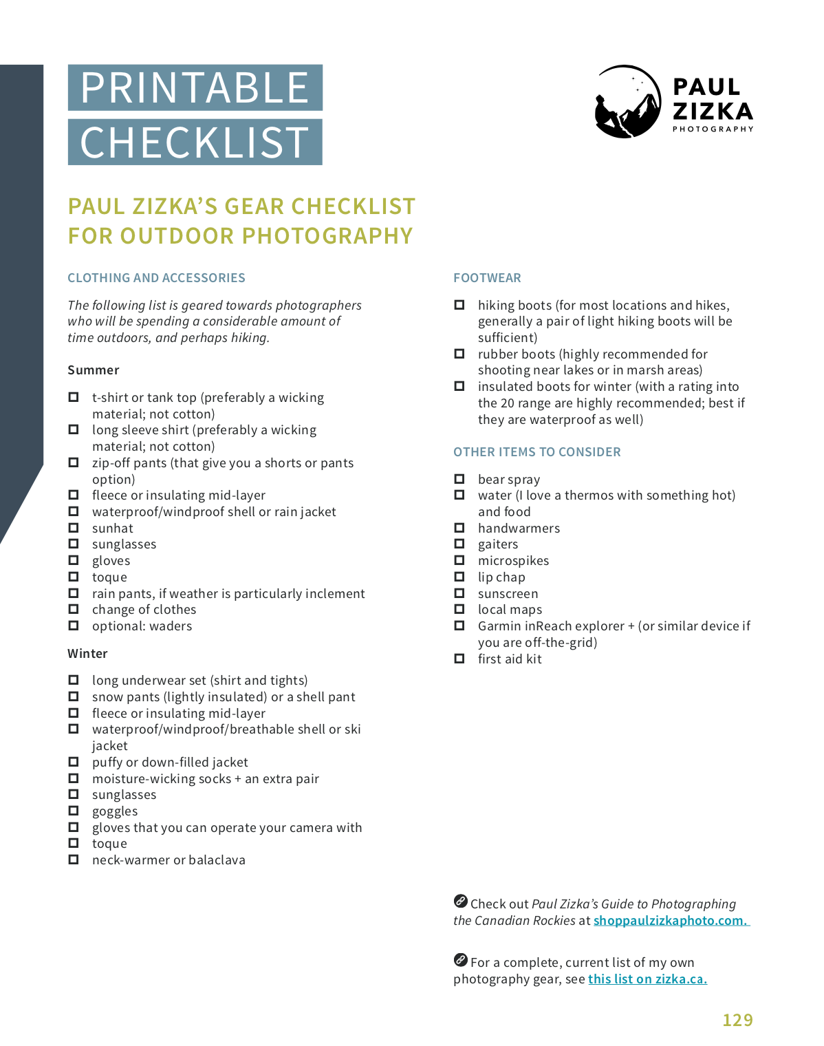 Paul Zizka's Gear Checklist for Outdoor Photography