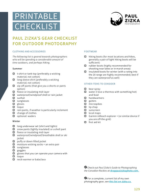 Paul Zizka's Gear Checklist for Outdoor Photography